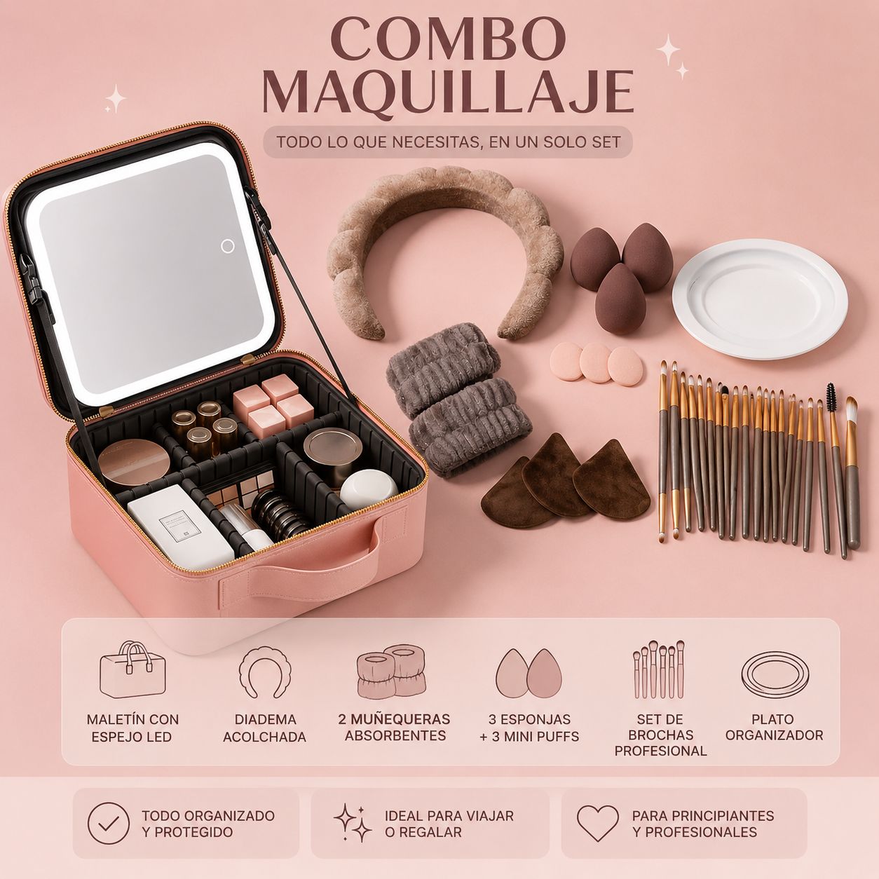Cosmetiquera Set De Brochas 33 Piezas